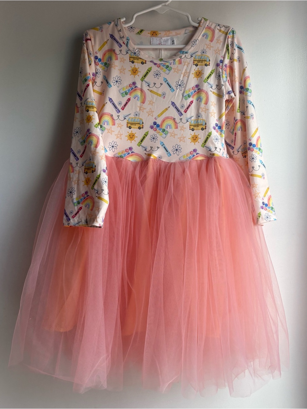 Girls Pink Tulle Rainbow Print Dance Dress